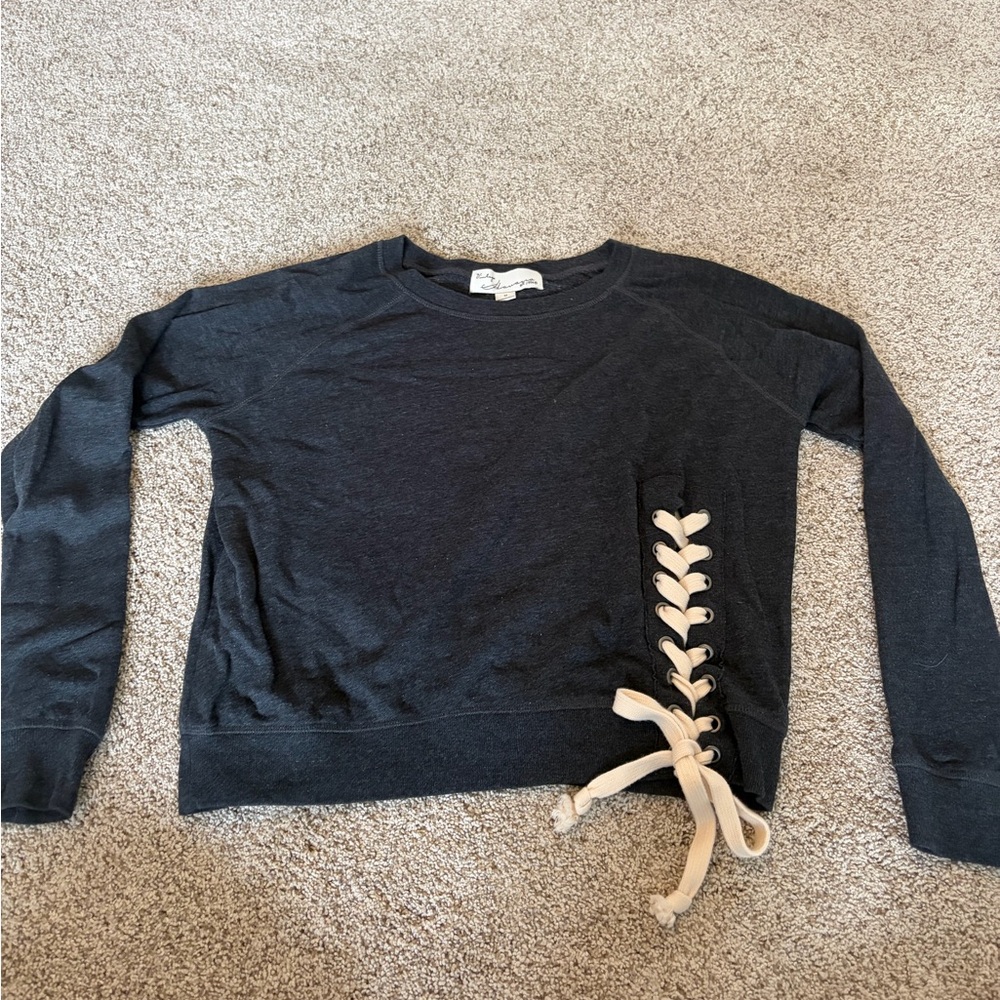Dark Grey Sweater with Cream Lace-Up Accent